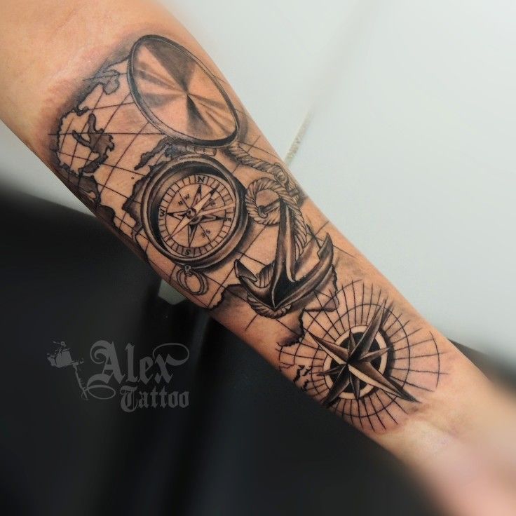 Tatuagem de Bússola → Significado, no Braço, Antebraço, Masculina